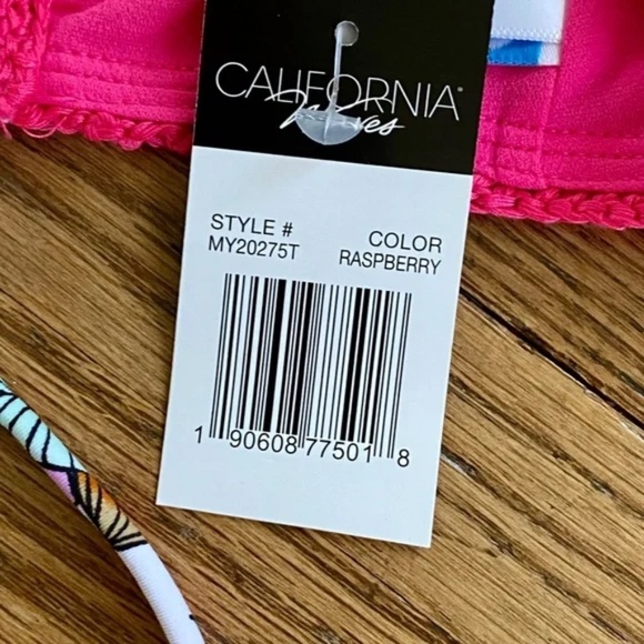 California Waves Crochet Bralette Bikini Top Raspberry Pink Floral Straps Size S - Picture 9 of 14